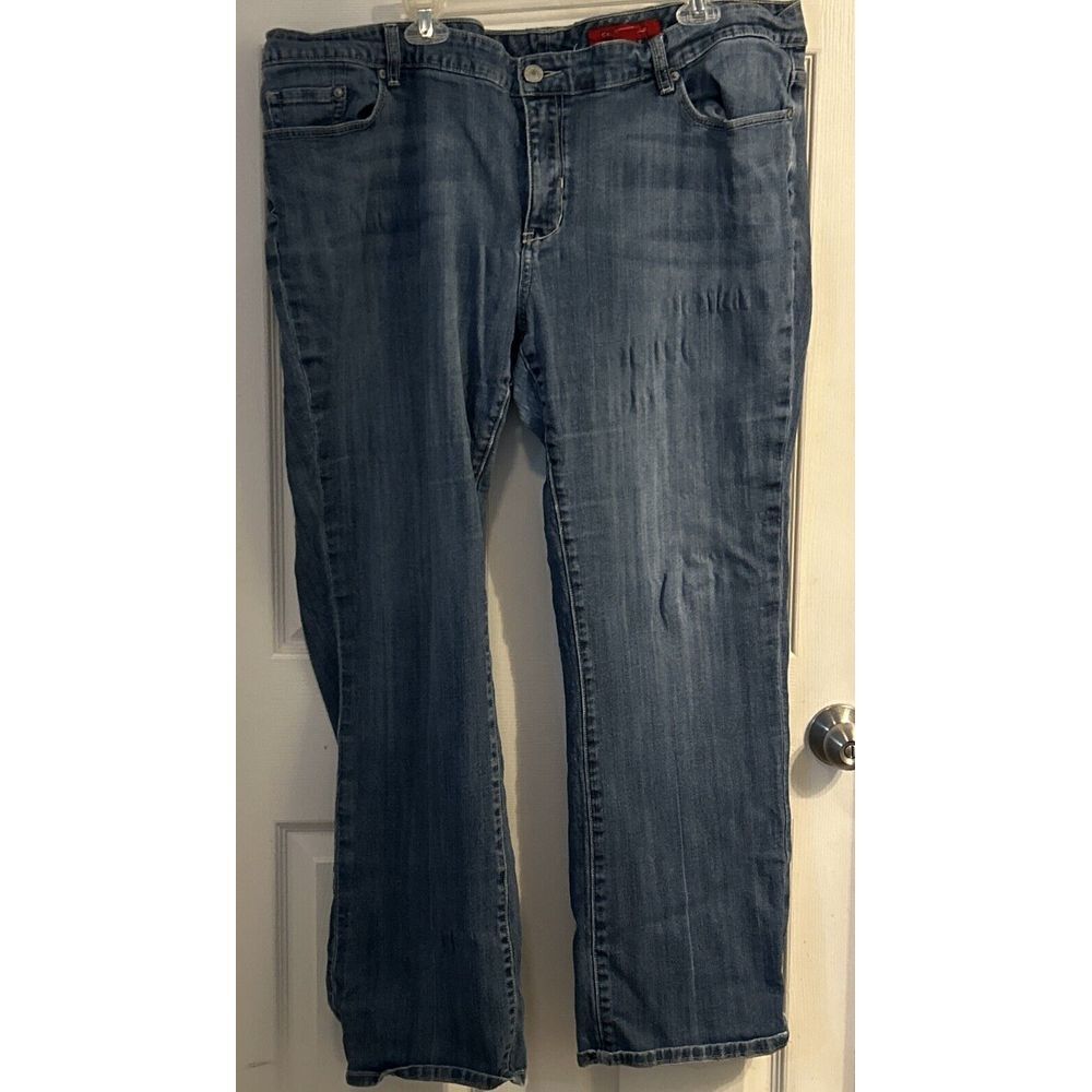 Seven 7 Womens Blue Stretchy Jeans Size 24 Straight Cut Embroidered